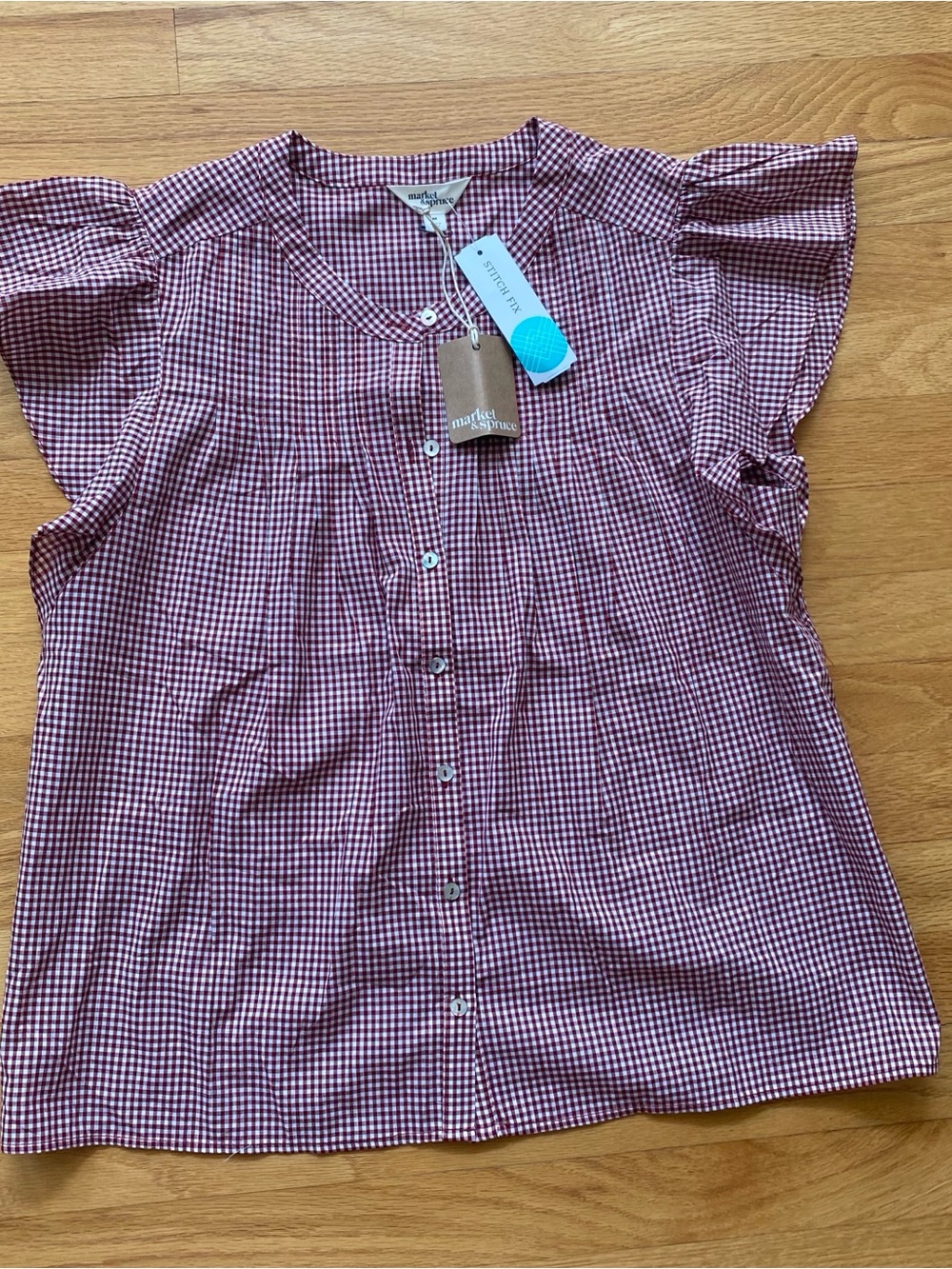 Market & Spruce Red and White Gingham Button-Front Top